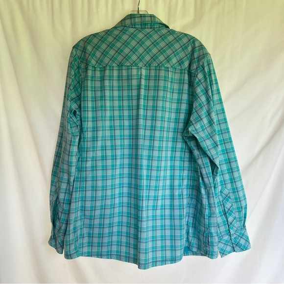 Eddie Bauer Plus Size 2XL Aqua Plaid Long Sleeve Summer Blouse Front Zip Pockets - Picture 5 of 14